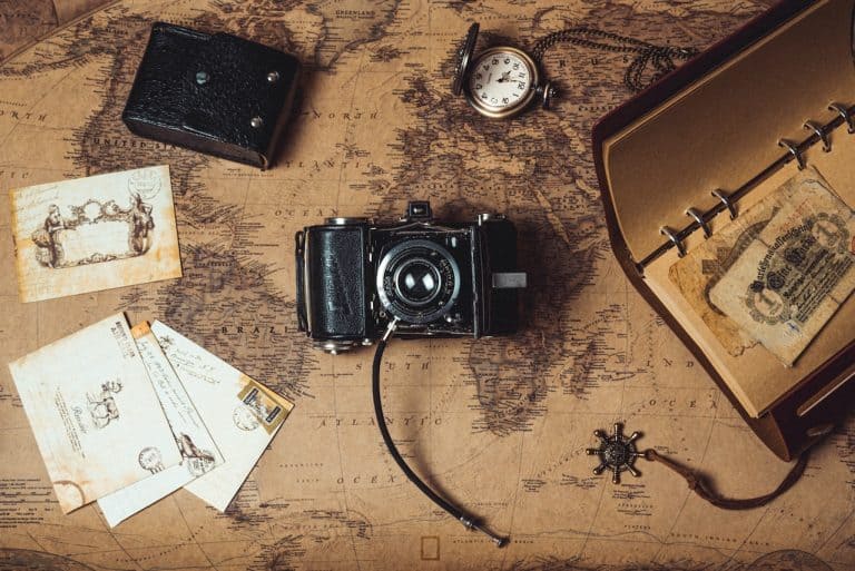 Vacation photography, old cameras and travel maps